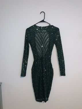 Banjul emerald Green Sequined Long-Sleeve Bodycon Dress